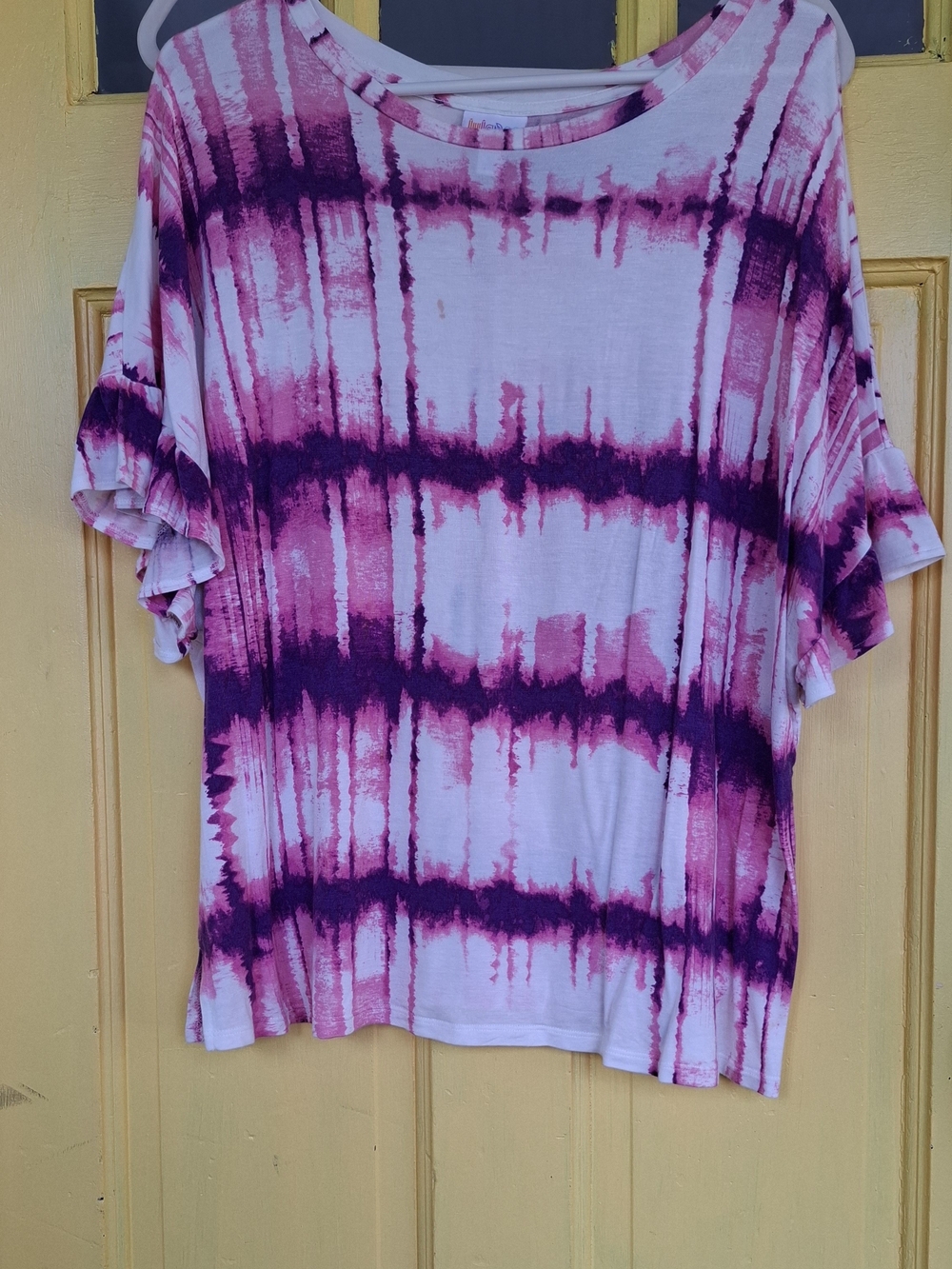 LuLaRoe Pink & Purple Tie-Dye Short Sleeve Top